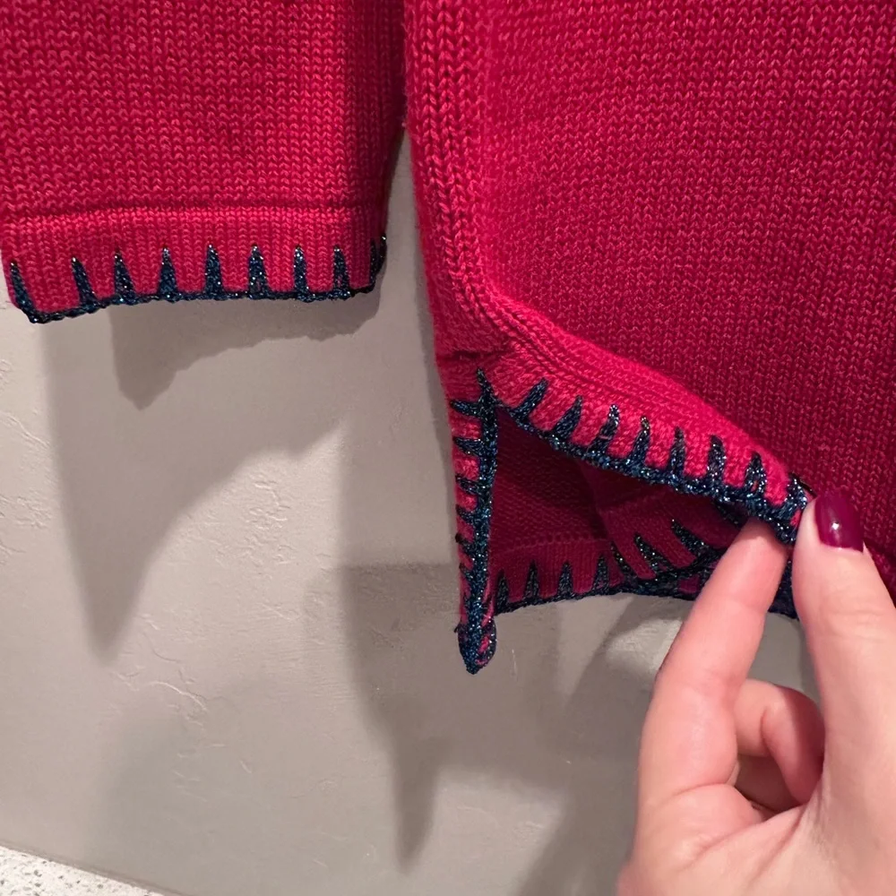 Vintage The Quacker Factory Red Blue‎ Star Oversized Sweater Size Small